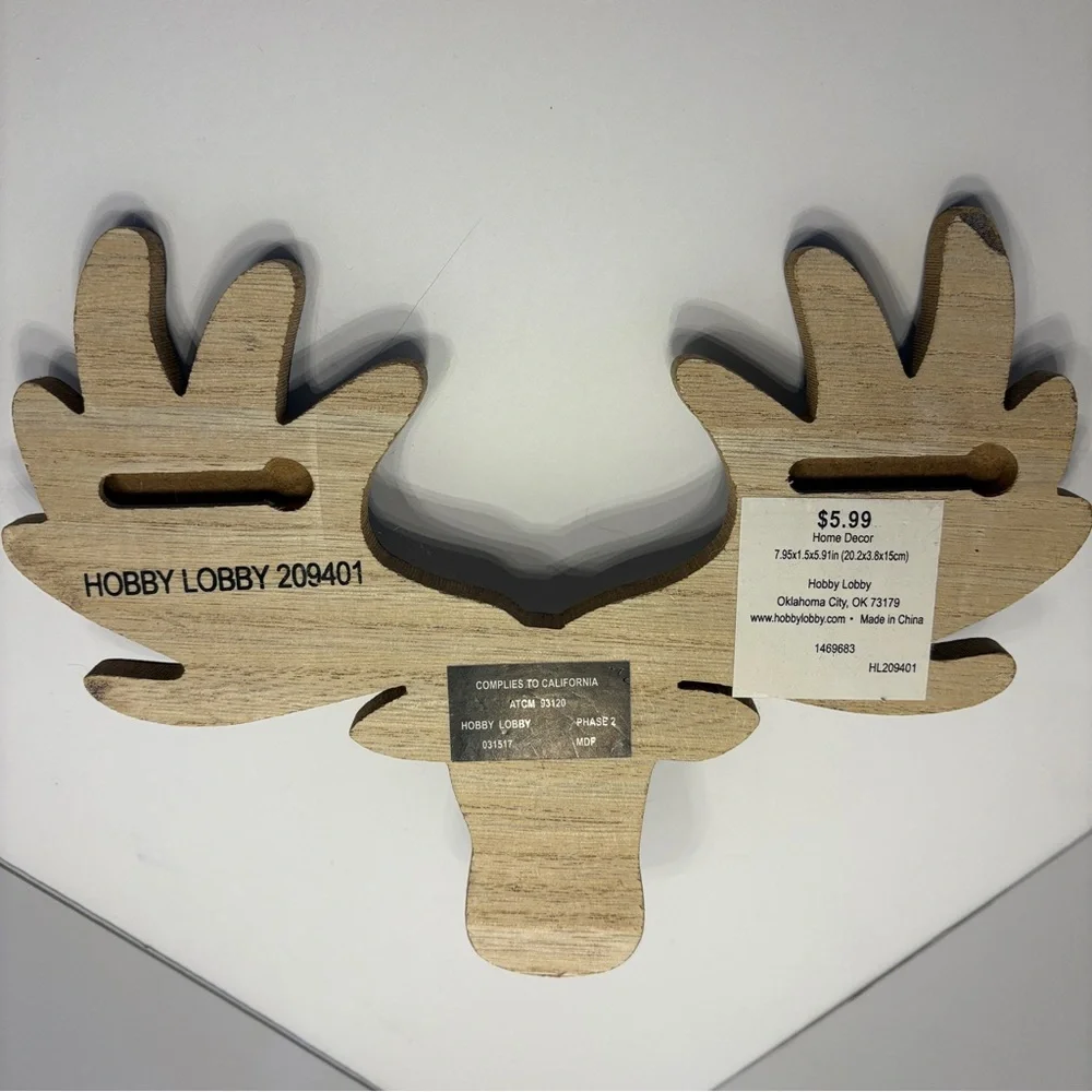 Moose antler wooden wall decor with hooks